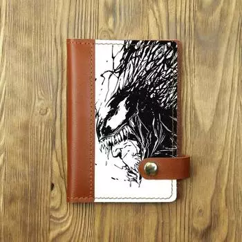 Обложка на автодокументы на кнопке комбинированная белая вставка "Монстр", рыжая