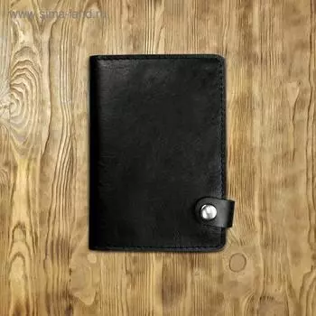 Обложка на автодокументы на кнопке с кармашками, черная