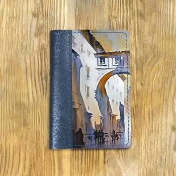 Обложка на паспорт комбинированная "Арка", синяя