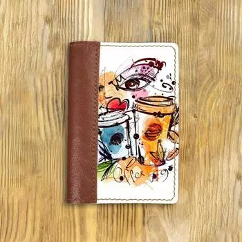 Обложка на паспорт комбинированная "Кофе", рыжая