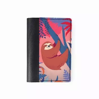 Обложка на паспорт комбинированная "Ленивец", черная/белая вставка 9,5х13,3х0,3см