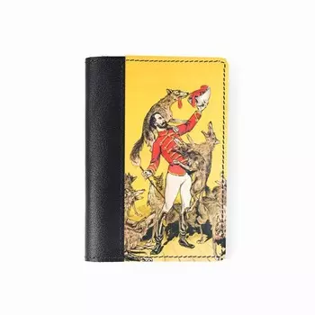 Обложка на паспорт комбинированная "Мужчина и псы", черная/белая вставка 9,5х13,3х0,3см