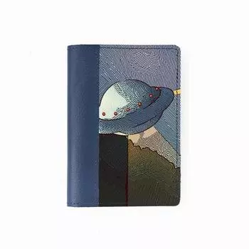 Обложка на паспорт комбинированная "НЛО" , синяя белая вставка