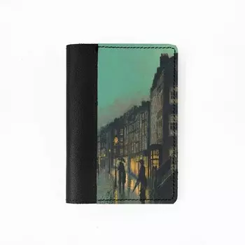 Обложка на паспорт комбинированная "Ночная улица", черная белая вставка 9,5х13,3х0,3см