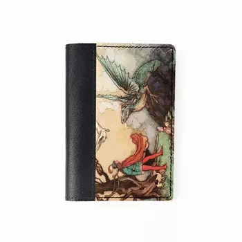 Обложка на паспорт комбинированная "Парень и дракон", черная/белая вставка 9,5х13,3х0,3см