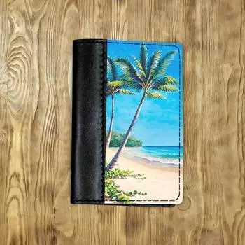 Обложка на паспорт комбинированная "Песчаный берег", черная