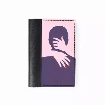 Обложка на паспорт комбинированная "Поцелуй", черная/белая вставка 9,5х13,3х0,3см