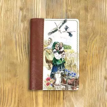 Обложка на паспорт комбинированная "Село", рыжая