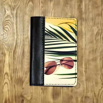 Обложка на паспорт комбинированная "Солнечные очки", черная