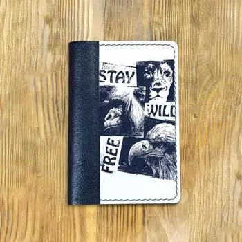 Обложка на паспорт комбинированная "Звери", синяя