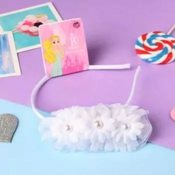 Ободок для волос «Школьница», тройной цветок, 1 см, белый