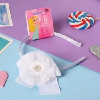 Ободок для волос "Июлия" кружево сверкание, 8х6 см, белый