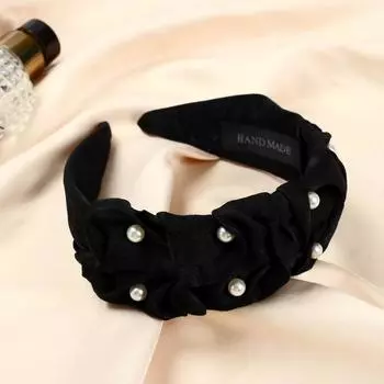 Ободок для волос «Юнона», бусинки, 5 см, чёрный