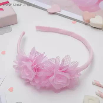 Ободок для волос «Малышка», две розы клетка, 1 см, розовый