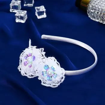 Ободок для волос «Николь», кружева ромашки, 1 см, белый