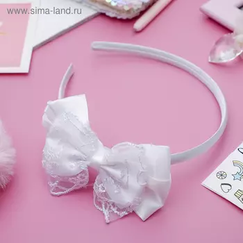 Ободок для волос "Школьница" бантик с кружевами, 1 см, белый