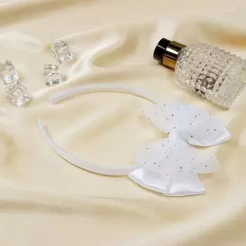Ободок для волос «Школьница», двойной бант блеск, 1 см, белый