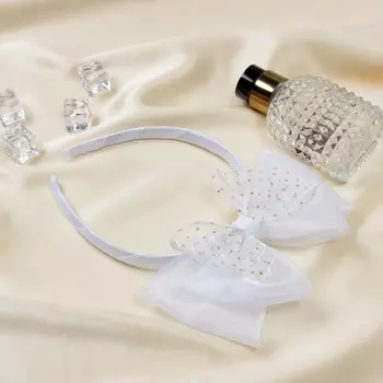 Ободок для волос «Школьница», тройной бант блеск, 1 см, белый