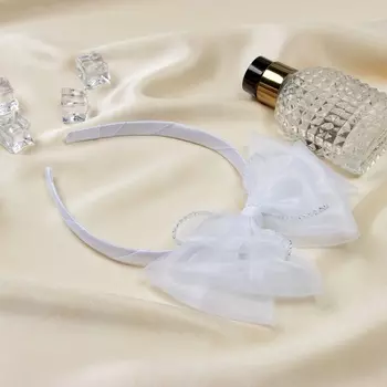 Ободок для волос «Школьница», тройной бант, 1 см, белый