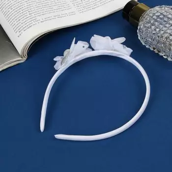 Ободок для волос «Школьница», ушки бусинки, d=5 см, 1 см, белый