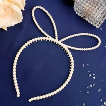 Ободок для волос "Жемчужиная бусинка" бантик, 0,5 см, белый