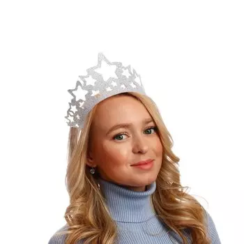 Ободок «Корона со звёздами», цвет серебро