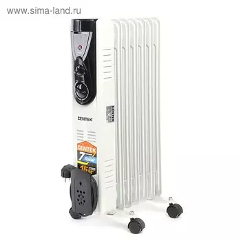 Обогреватель Centek CT-6200, масляный, 1500 Вт, 7 секций, 15 м², белый