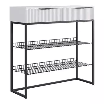 Обувница в прихожую «Классная 1», 2 ящика, 2 полки, 952335907 мм, цвет белое дерево/белый матовый/чёрный муар