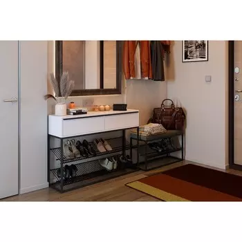 Обувница в прихожую «Крафт 2», 2 ящика, 2 полки, 1150300800 мм, цвет чёрный муар/белый