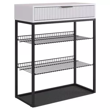 Обувница в прихожую «Вельвет», 2 полки, 750334905 мм, цвет белое дерево/белый матовый/чёрный муар