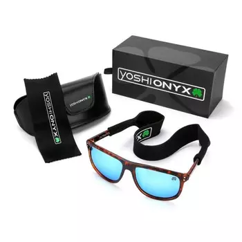 Очки Yoshi Onyx, поляризационные, оправа каштановая, синие линзы, набор