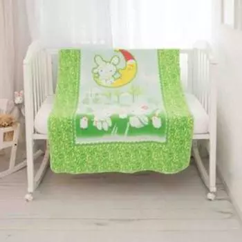 Одеяло байковое «Зайка на луне», размер 100х140 см цвет зеленый