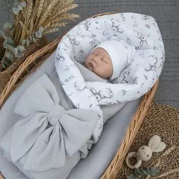 Одеяло-конверт на выписку KinDerLitto «Муслин №3», с бантом на резинке, 90х90 см, цвет серый
