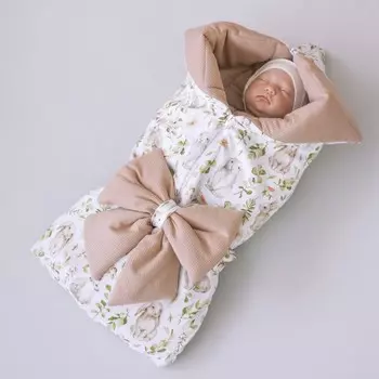 Одеяло-конверт на выписку «Мой Зайка» с бантом на резинке, демисезонное, размер 70х75 см.