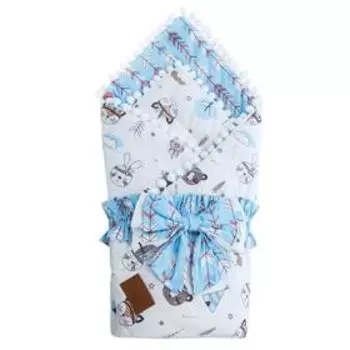 Одеяло на выписку, принт индейцы, цвет голубой