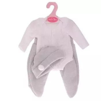 Одежда для кукол и пупсов 30-35 см, боди с рукавами, серые ползунки, шапка