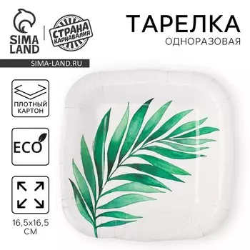 Тарелка одноразовая бумажная квадратная «Веточка», 16,5 х 16,5 см