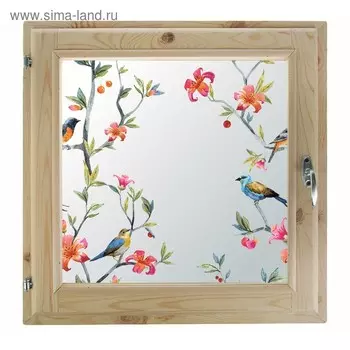 Окно 60х70 см, "Пташки", однокамерный стеклопакет, хвоя