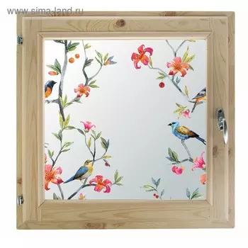 Окно 70х70 см, "Пташки", однокамерный стеклопакет, хвоя