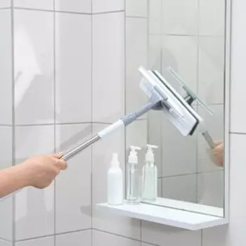 Окномойка Доляна, насадка поролон с абразивом, телескопическая стальная ручка, силиконовый сгон, 23556(88) см