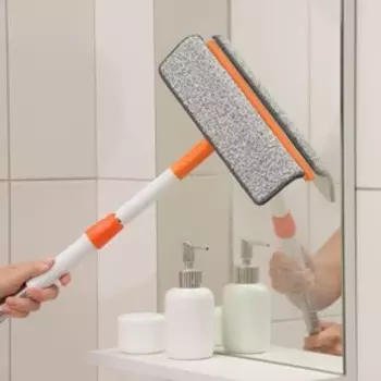 Окномойка с насадкой из микрофибры Raccoon, фиксатор, стальная телескопическая ручка, 28785(120) см, цвет белый, оранжевый