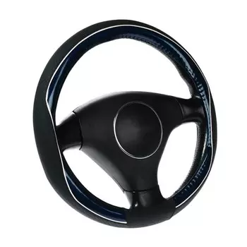 Оплетка Cartage, кожа PU, 38 см, глянцевая синяя вставка