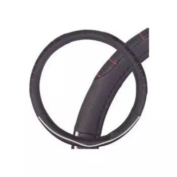 Оплетка кожаная, 2 подушечки L черная Skyway, с белой полоской и красной строчкой S01102321, S01102321