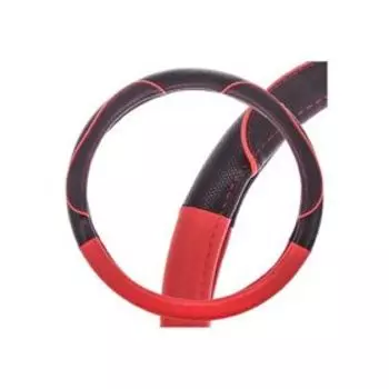 Оплетка кожаная, L черная Skyway, с красной вставкой и полоской, S01102399