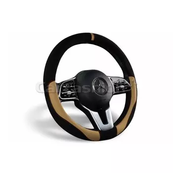 Оплетка на руль CarFashion TAG, иск. замша, экокожа, 38-39 см, черный/бежевый