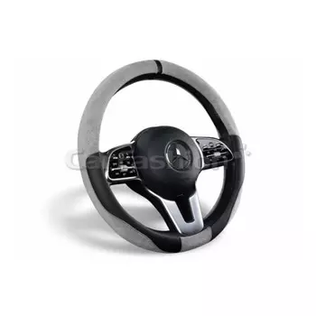 Оплетка на руль CarFashion TAG, иск. замша, экокожа, 38-39 см, серый/черный