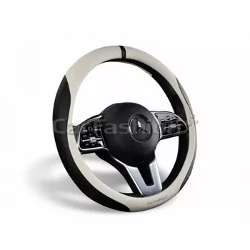 Оплетка на руль CarFashion TOLEDO, экокожа, 38-39 см, белый/черный