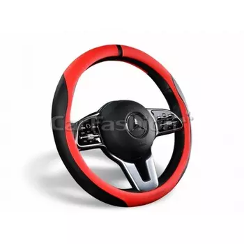 Оплетка на руль CarFashion TOLEDO, экокожа, 38-39 см, красный/черный