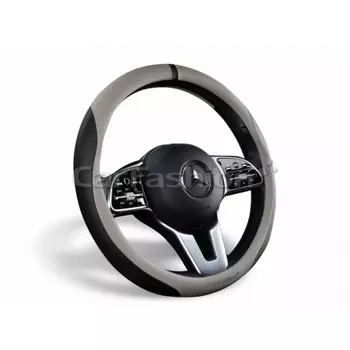 Оплетка на руль CarFashion TOLEDO, экокожа, 38-39 см, серый/черный