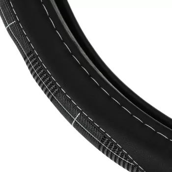 Оплетка на руль Nova Bright экокожа, черная, серые вставки, белая строчка, M